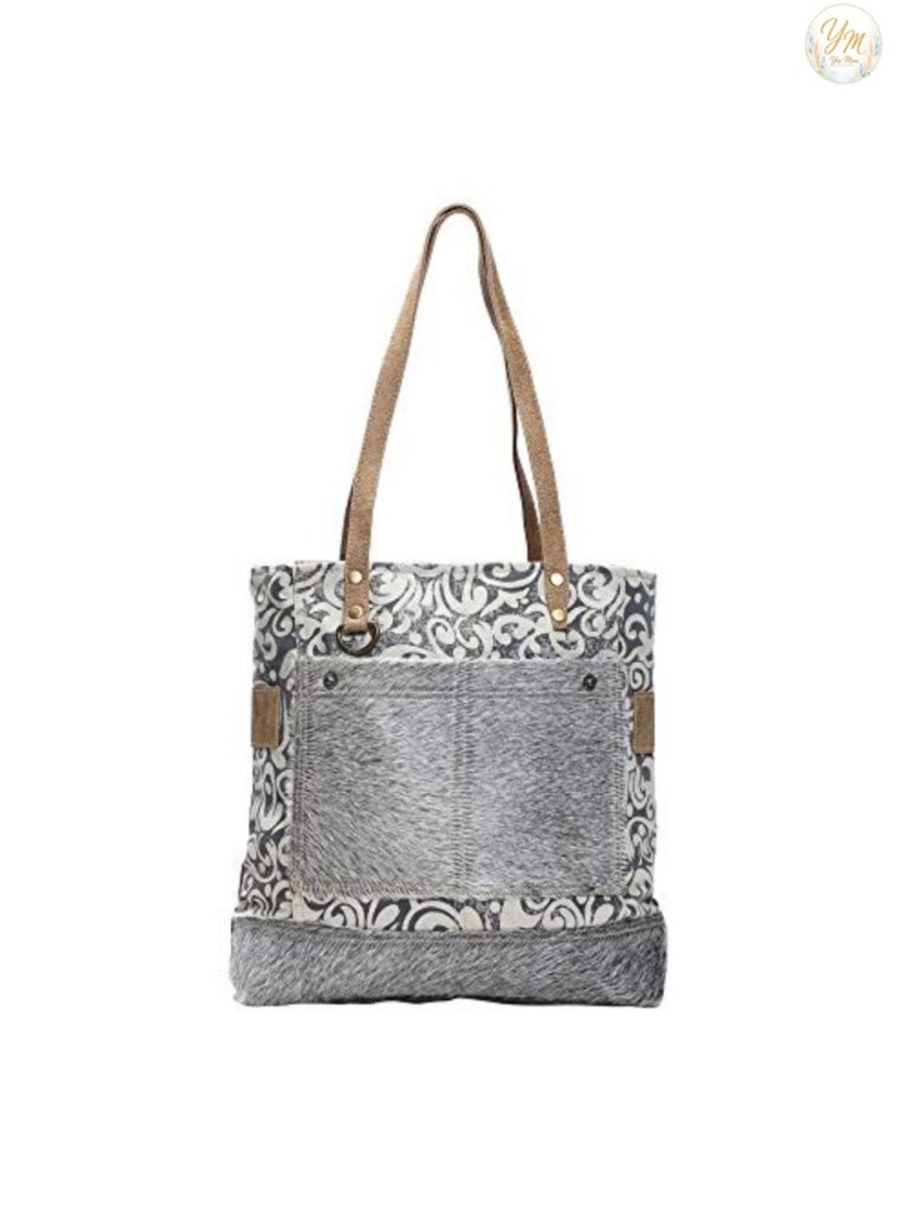 Canvas Tote Bag Women Leather Strap Handmade Boho Paisley Purse